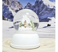 Christmas Snow Globe, Mountain Village in the Snow, White Base, Music Box, Height: 13 cm, Width 10 cm, 20301 (Bergdorf White)