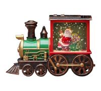 Christmas Snow Globe Music Box with Lighted Lantern Train, Water Swirling Glitter Scene, Battery Operated for Home Tabletop Decor, Holiday