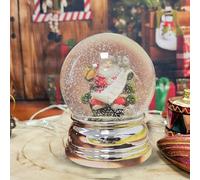 Christmas Snow Globe | Santa Claus with Gift List | Curved Base Silver | Height: 130 mm W: 100 mm | Elegant Shaking Ball | Christmas Decoration | 20142