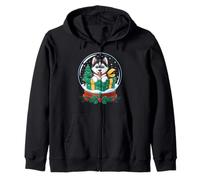 Christmas Snow Globe Siberian Husky X-Mas Tree Huskies Zip Hoodie