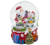 Christmas Snow Globe Waterball With Beautifully Decorated Red Base 9cm Tall (Santa and Snowman)