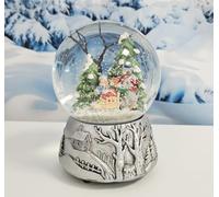 Christmas Snow Globe with Music | Family Walk | W: 10 cm | 20365 | Width: 10 cm, height: 13 cm, base landscape relief, antique silver, with music, shaking ball Christmas decoration