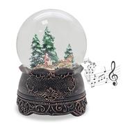 Christmas Snow Globe with Music | Get Christmas Tree | Sleigh Ride Winter Forest | Base Copper Antique | Height: 14 cm W: 10 cm | Shaking Ball Christmas Winter with Music Box | 20325