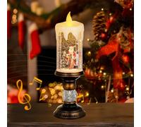Christmas Snow Globes Lantern with Music, Santa Claus Scene Flameless Candle Glittering Light, USB & Battery Powered Lighted Water Filled Swirling Glitter Lantern for Christmas Centre Table Decoration
