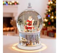 Christmas Snow Globes Musical,6H Timer Cylinder Glitter Snow Globe,White Snow Globes Christmas with Music Box Including 8 Songs, Battery Or USB Cable Powered