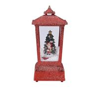 Christmas Snow Lantern with LED Lights, Santa & Tree Scene - 25cm Glitter Red Holiday Decoration with Snowfall Effect & Music - Battery Operated Tabletop Centrepiece for Home, Fireplace & Shelves