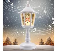 Christmas Snow Lantern with Music, Snow Globe Lantern, Christmas Candle, Vintage Christmas Water Glittering Snowy Globe Night Light, LED Snow Globe Christmas Lantern Decoration (White)