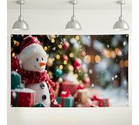 Christmas Snow Man Backdrop, Winter Wonderland Cute Holiday Decorations, Red and Green Festive Background for Photography Party Supplies 71x43 Inch