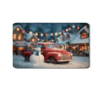 Christmas Snow Man Red Truck Dish Drying Mats, Vintage Holiday Absorbent Rubber Drainer Rack Mat, Cozy Pu Leather Drying Pad for Kitchen Counter 12x20 Inch