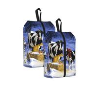 Christmas Snow Milk Cow Print Waterproof Shoe Bag Travel Bag with Carry Strap Storage Bag Versatile Cosmetic Bag-2pcs