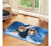 Christmas Snow Night Railway Train Patterned Pet Feeding Mat with Water-Absorbing PU Top & Rubber Base - Anti-Slip Dog Cat Food Mat for Cats, Dogs & Pets, 40x60cm