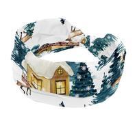 Christmas Snow Town Elk Tree House Women’s Headbands Elastic Wide Turban Headband Soft Head Bands Non Slip Hairband for Yoga Workout Sport Running