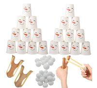 Christmas Snowball Toss Set, Holiday Snowball Bowling, Stacking Cups Snowballs Pins & Fun Accessories with 30 Cups 2 Slingshots 20 Snowballs 10 Throwing Balls for Xmas Family Part