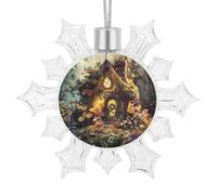 Christmas Snowflake A Small Fairy Tale House Ornament Shatterproof Plastic Hanging Pendant Glitter 3D Snow Flake Decorations for Xmas Party Wedding Anniversary Indoor Outdoor Home Decor