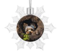Christmas Snowflake A Yorkshire Terrier Nestled in A Hole Ornament Shatterproof Plastic Hanging Pendant Glitter 3D Snow Flake Decorations for Xmas Party Wedding Anniversary Indoor Outdoor Home Decor