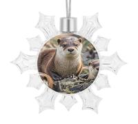 Christmas Snowflake Animal Cute Brown Otters Ornament Shatterproof Plastic Hanging Pendant Glitter 3D Snow Flake Decorations for Xmas Party Wedding Anniversary Indoor Outdoor Home Decor