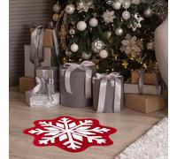 Christmas Snowflake Bathroom Rug, 23.6x23.6 Inches Winter Snowflake Bath Mat, Non Slip Washable Snow Shaped Rugs, Welcome Decorative Snowflake Doormat for Xmas Decor Holiday Decorations (Red)