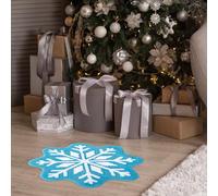 Christmas Snowflake Bathroom Rug, 23.6x23.6 Inches Winter Snowflake Bath Mat, Non Slip Washable Snow Shaped Rugs, Welcome Decorative Snowflake Doormat for Xmas Decor Holiday Decorations (Azure blue)