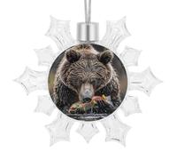 Christmas Snowflake Bear Eats Fish Ornament Shatterproof Plastic Hanging Pendant Glitter 3D Snow Flake Decorations for Xmas Party Wedding Anniversary Indoor Outdoor Home Decor