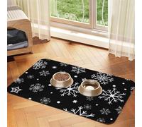 Christmas Snowflake Black Winter,Waterproof Pet Feeding Mat,PU Leather Placemats for Cat Dog Water Bowl,Food Mats,30x45cm