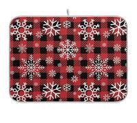 Christmas Snowflake Buffalo Plaid Dish Drying Mat for Kitchen Counter Absorbent Microfiber Dish Drying Pad Drainer Mat, Large 46x60 cm