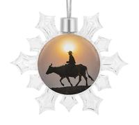 Christmas Snowflake Bull Riding Silhouette Ornament Shatterproof Plastic Hanging Pendant Glitter 3D Snow Flake Decorations for Xmas Party Wedding Anniversary Indoor Outdoor Home Decor