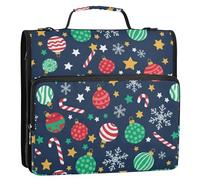 Christmas Snowflake Candy Blue Pattern 3 Ring Zipper Binder with Shoulder Strap Handle 1.5 inch Ring Notebook Binder 500 Sheets Capacity Multi-Pocket Organizer for School Office Supplies