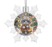 Christmas Snowflake Cat Sing Christmas Carols Ornament Shatterproof Plastic Hanging Pendant Glitter 3D Snow Flake Decorations for Xmas Party Wedding Anniversary Indoor Outdoor Home Decor