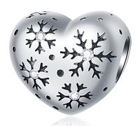 Christmas Snowflake Charms fit Pandora Xmas Bracelet, 925 Sterling Silver Winter Snow Flake Heart Beads with Clear CZ, Festival Gifts for Nana/Grandma/Valentines Day/Wife