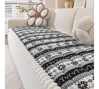 Christmas Snowflake Couch Cover, Warm Flannel Thick Non-slip Sectional Slipcovers, Pet-Friendly Furniture Protectors for Living Room Style-C 70x240cm/28x94in