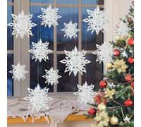 Christmas Snowflake Decorations, 12 PCS Hanging Snow Flakes Christmas Ornaments 3D White Paper Snowflakes for Frozen Party Winter Wonderland Baby Shower Christmas Tree Home Decorations Supplies