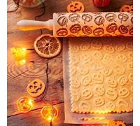Christmas Snowflake/Halloween Pumpkin/Elk Wooden Embossed Rolling Pins with Patterns for Baking 7.7-inch Engraved Engraved Wooden Rolling Pin (Halloween Pumpkin)