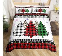 Christmas Snowflake Kids Duvet Cover Cot,Plaids Leopard Pine Tree Comforter Cover for Kids Teens Adults Bedroom Decor,Holiday Rustic Red Black Bedding Set 1 Pillowcase,No Comforter