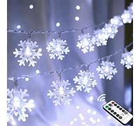 Christmas Snowflake Lights, 20 FT 40 LED Battery Operated String Lights with Remote, 8 Modes Timer Waterproof Hanging Decor Bedroom Room Party Wall Indoor Outdoor Xmas Tree Decorations Warm White
