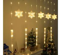 Christmas Snowflake Lights Outdoor, 6ft LED Snowflake Icicle Lights with 8 Flashing Modes&Remote Control, Waterproof USB Christmas Light for Indoor, Eaves, Window, Xmas Party Decoration (Warm white)