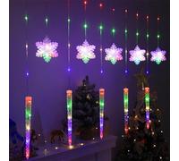 Christmas Snowflake Lights Outdoor, 6ft LED Snowflake Icicle Lights with 8 Flashing Modes&Remote Control, Waterproof USB Christmas Light for Indoor, Eaves, Window, Xmas Party Decoration (Multicolour)