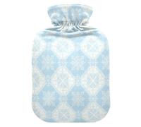 Christmas Snowflake Motif on Light Blue Hot Water Bottles with Soft Cover, 1L Hot Compresses for The Body for Neck and Shoulder Pain Relief