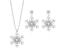Christmas Snowflake Necklaces Earrings Set for Women,Vintage Rhinestone Winter Red Green Snowflake Pendant Necklace Cubic Zirconia Sparkling Winter Flower Necklace Earring Christmas Costume