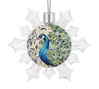 Christmas Snowflake Peacock Watercolor Painting Ornament Shatterproof Plastic Hanging Pendant Glitter 3D Snow Flake Decorations for Xmas Party Wedding Anniversary Indoor Outdoor Home Decor