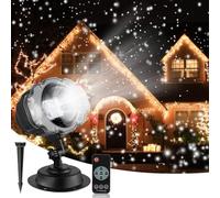 Christmas Snowflake Projector Lamp, 300° Rotation, IP65 Waterproof, with Remote Control, LED Projector Light for Christmas Tree Decoration, Halloween, Party, Holiday, Indoor (A)