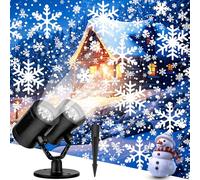 Christmas Snowflake Projector Lights Outdoor Waterproof 2025 Upgraded Double Head Dynamic Rotating Snowflake Projector for Indoor Xmas Holiday Party Gardens Wall Decoration