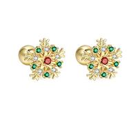 Christmas Snowflake Small Stud Earrings 18K Gold for Women Girls Tiny 20G Cartilage Screw Back Tragus Helix Barbell Piercing Body Dainty Cute Fashion Cubic Zirconia Jewelry Gifts Daughther BFF