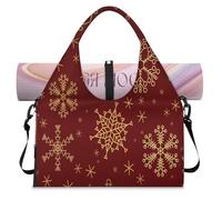 Christmas Snowflake Sports Duffle Bag with Shoe Compartment Gold Snowflake Weekend Overnight Bags Tote Cabin Luggage Bag for Gym Yoga Travel