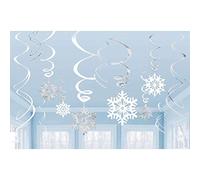 Christmas Snowflake Swirl Ceiling Hanging Decorations, Silver & White Ceiling Dangling Christmas Ornaments,12Pcs