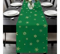 Christmas Snowflake Table Runner 18x72 Inches Long Winter Green Retro Texture Cotton Linen Table Runner Burlap Style for Dinner Table Party Decor Tabletop Decorations