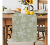 Christmas Snowflake Table Runner 72 Inches Long,Table Runners Kitchen Dining Tables Decoration for Home Party Decor, Winter Snowfall on Sage Green Tables Runner Wedding Dresser Scarf