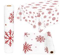 Christmas Snowflake Tablecloth Roll 52 in x 100 Ft with Slide Cutter Red and White Snowflake Party Table Cloth Roll for Winter Christmas Events Family Banquet Parties and Celebrations(Plastic)
