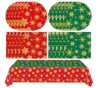 Christmas Snowflake Tableware Set: 20PCS Plates, 20PCS Paper Napkins, and 1PC Tablecloth for Christmas Dinner, Holiday Gatherings and Family Celebrations (Snowflake)