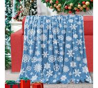 Christmas Snowflake Throw Blanket Blue Merry Christmas Fleece Flannel Blanket Soft Cozy Warm Plush Xmas Gifts Throw for New Year Winter Holiday Snow Wonderland Party Couch Bed Decor, 130x152 cm