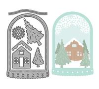 Christmas Snowflake Tree Houses Die Cuts for Card Making, Oval Border Metal Cutting Dies for Paper Scrapbooking, DIY Stencils for Album Party Wedding Festivals Decoration